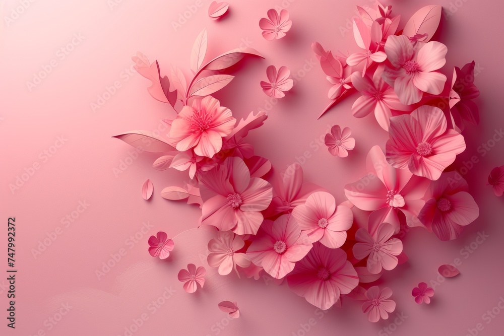 Vibrant Pink Blossoms on Pastel Background - Floral Art Composition Vibrant Pink Blossoms on Pastel Background - Floral Art Composition