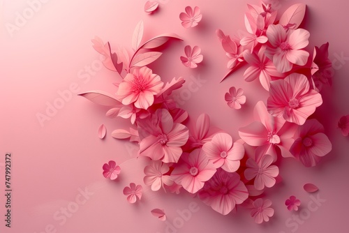 Vibrant Pink Blossoms on Pastel Background - Floral Art Composition © Viktoriia