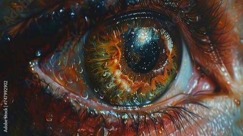 Eye holding a galaxy, futuristic vision, abstract cosmic art, mystical deep space exploration, entrancing, AI Generative