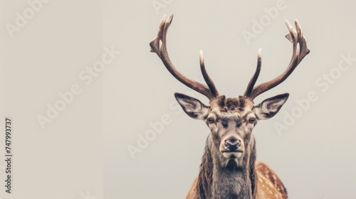 Majestic buck deer, isolated, detailed clipping path, standing tall with antlers reaching skyward, a portrait of serene strength against a clean background, AI Generative © sorapop