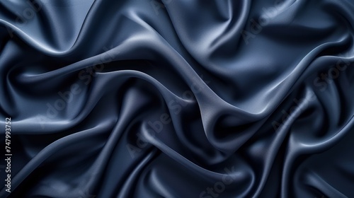 luxurious navy blue silk satin, dark and deep, elegant wavy folds creating a serene landscape, abstract design with ample negative space for creativity, soft texture with a subtle, AI Generative