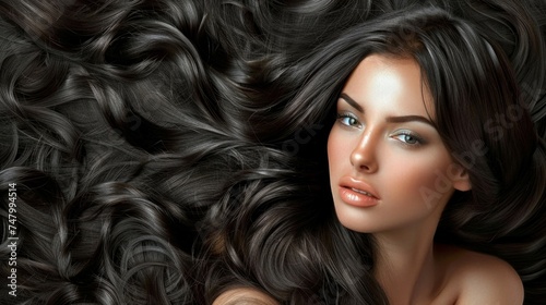 Stunning brunette, luscious long hair, essence of natural beauty, high-resolution, soft natural lighting AI Generative