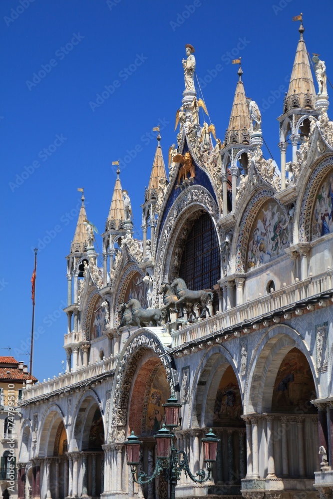 Basilica San Marco in Venice, Italy. Sunny weather in Italy.