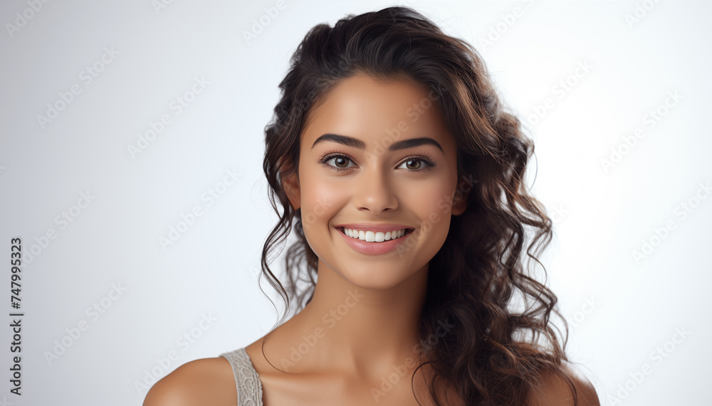 portrait of a happy Indian woman on a white background. portrait of a happy Indian woman on a white background.