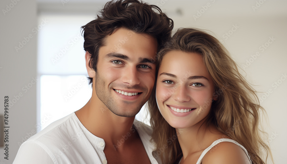 portrait of a happy young european couple on a white background. portrait of a happy young european couple on a white background.