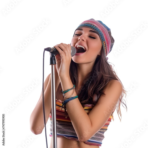 beautiful woman sing isolated on white or transparent background 