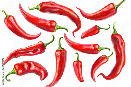 Chili peppers set. A bunch of chili peppers, red and hot peppers. ,isolated on white or transparent background
