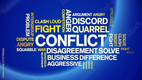 Conflict animated tag word cloud;text design animation kinetic typography seamless loop. photo