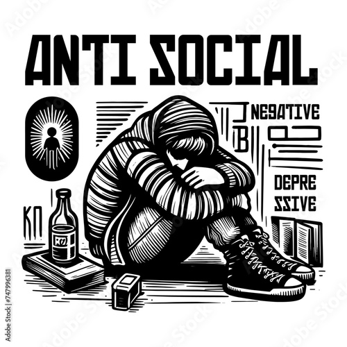 depressive anti social sadness depression tshirt design vector banner