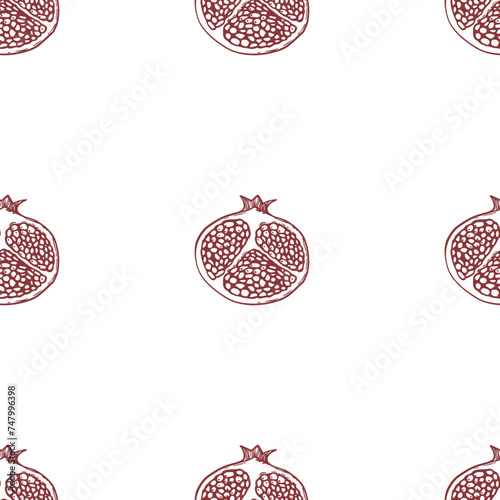 vector illustration with pomegranate. print for fabric with fruits, pattern for paper with fruits