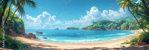tropical island with palm trees, Panoramic Banner for Web Travelling Site with Beach 