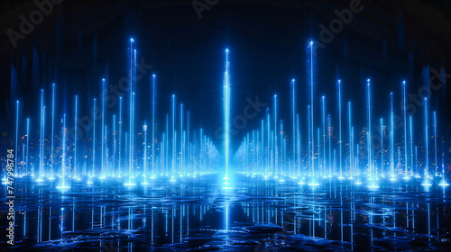 Blue Digital Abstract Background, Technology and Science Space Texture, Glowing Network Concept in Dark Setting