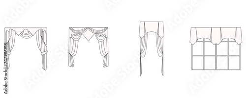 curtains drawn in vector, textile interior design, window decoration
