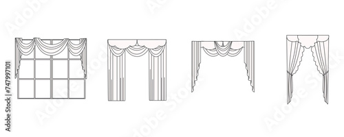 curtains drawn in vector, textile interior design, window decoration