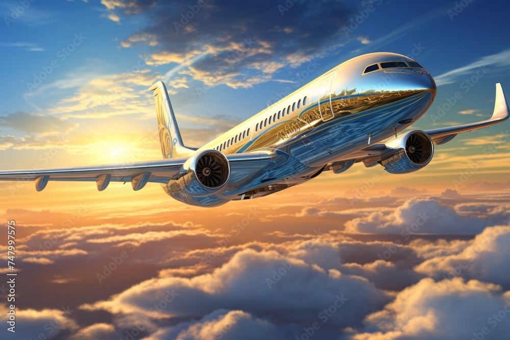 a silver airplane flying in the sky a silver airplane flying in the sky