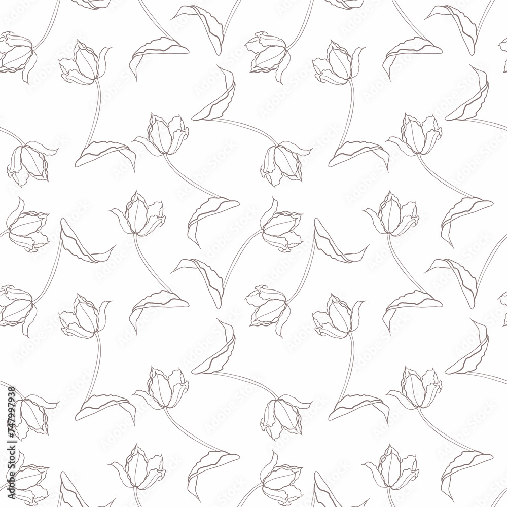 pattern of tulips drawn in vector, spring flower. Mother's Day card, print for fabric