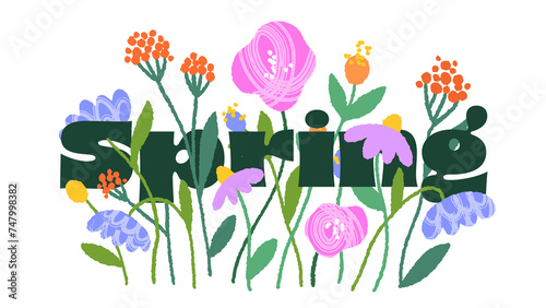 colorful spring flowers illustration title #747998382
