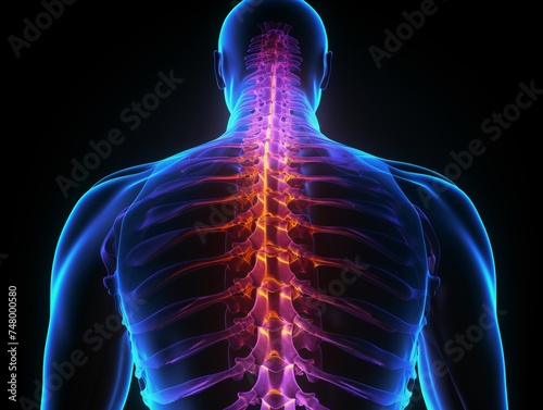 a back of a man with highlighted spine