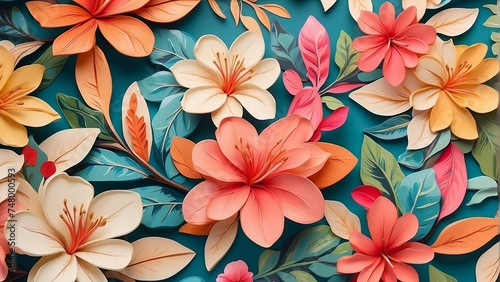 Paint leaves and blooms that have an exotic  natural feel to them to create a vibrant  trendy retro aloha design that whimsically and charmingly captures the joy of summer