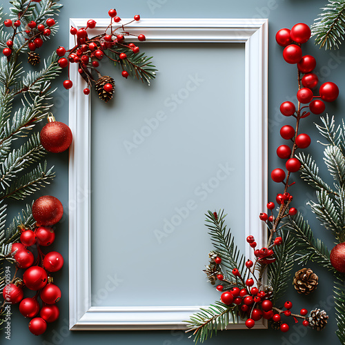 Marco rectangular blanco con decoración navideña photo