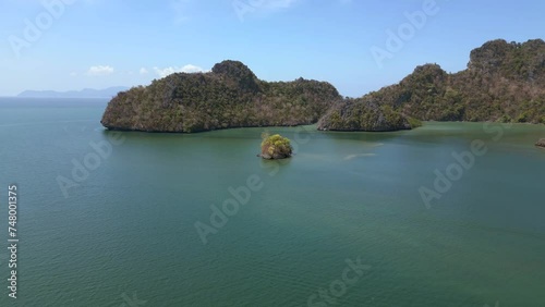 Island in bay malysia Langkawi. Breathtaking aerial top view flight ascending drone
4k footage photo