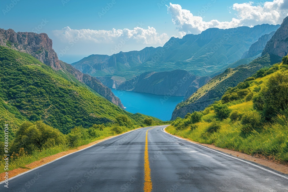 Fototapeta premium Immersion in nature: a road to the mountains that invites you to meet the beauty and harmony of the natural landscape