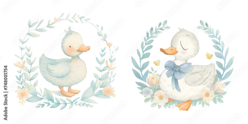 cute duck watercolour vector illustration cute duck watercolour vector illustration