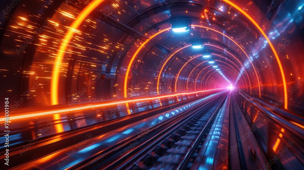 Neon Labyrinth: Burning yellow lights illuminating an amazing path through glittering tunnels Neon Labyrinth: Burning yellow lights illuminating an amazing path through glittering tunnels