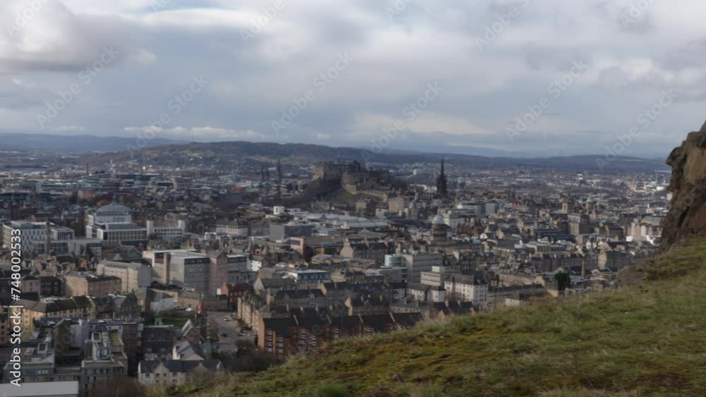 View of City of Edinburgh skyline from Arthur's Seat Crags with Edinburgh Castle below, Scotland. Sunny day over the city from the hill February 2024 Take 6 View of City of Edinburgh skyline from Arthur's Seat Crags with Edinburgh Castle below, Scotland. Sunny day over the city from the hill February 2024 Take 6