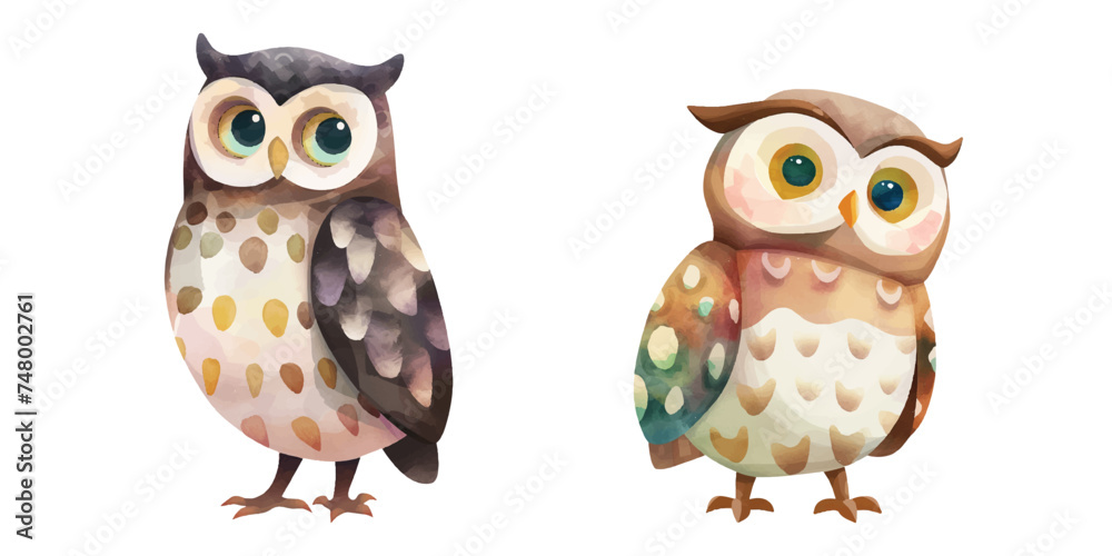 cute owl watercolour vector illustration 