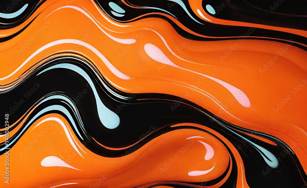 オレンジと黒のホログラフィック明るいベクトルの背景。黒とオレンジの液体グラデーションを持つ抽象的なクリエイティブバナー。色のグラデーションの