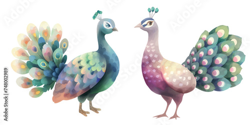 cute peacock watercolour vector illustration