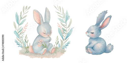 cute rabbit watercolour vector illustration