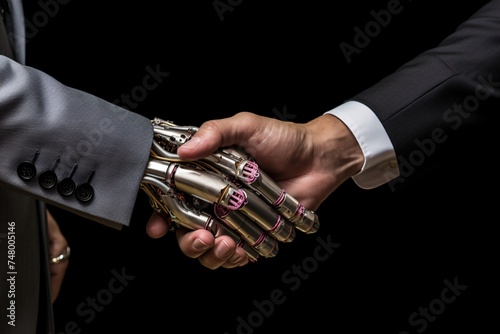 a handshake of a man and a robot