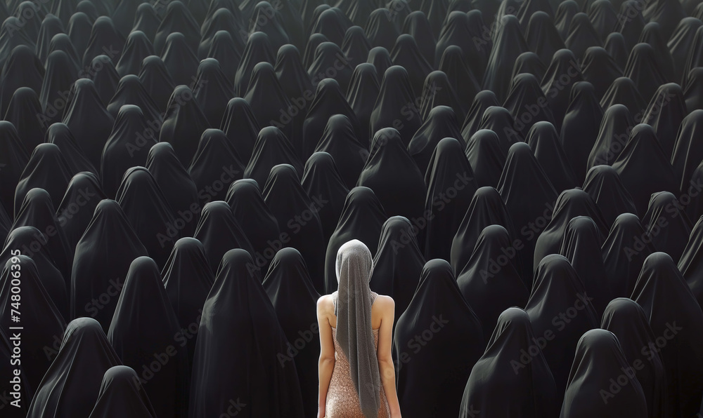 Obraz premium Woman's rights and power concepts, woman standing up to oppression concepts