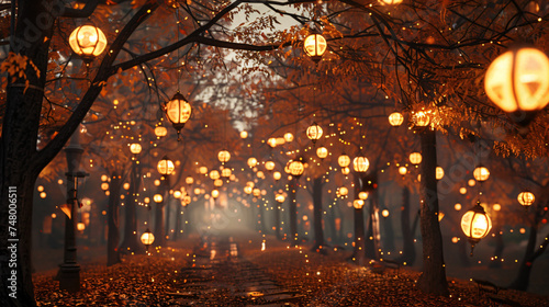 The autunm park with lanterns photo