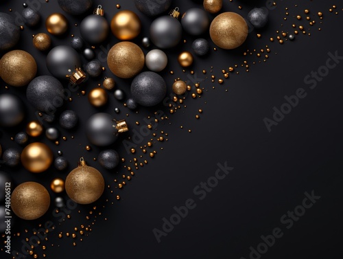 a group of black and gold ornaments