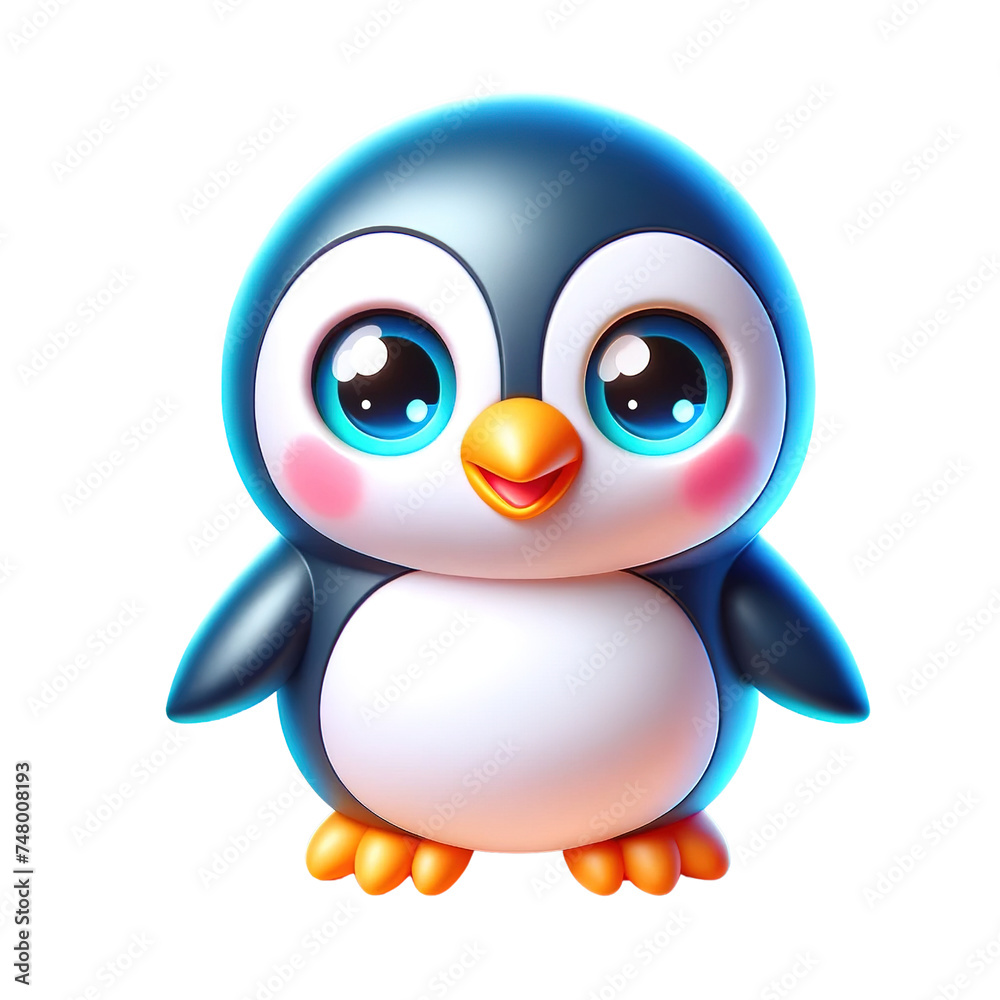 Cute Cartoon Penguin Character with Big Eyes