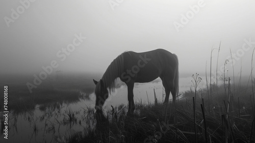 The horse is grazing in the fog © Gefer