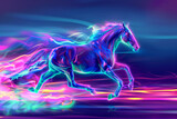 3D rendered running horse on a neon background