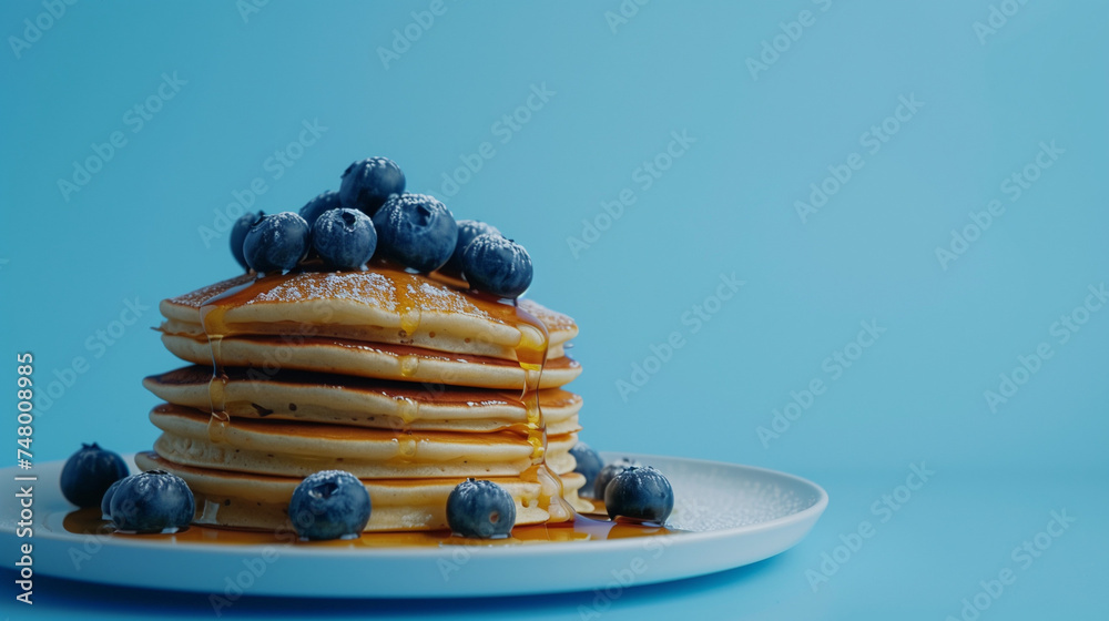 Pan cake with honey and berries on top Pan cake with honey and berries on top