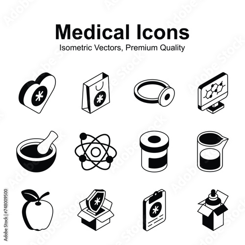 Take a look at this creatively designed medical and healthcare isometric icons set