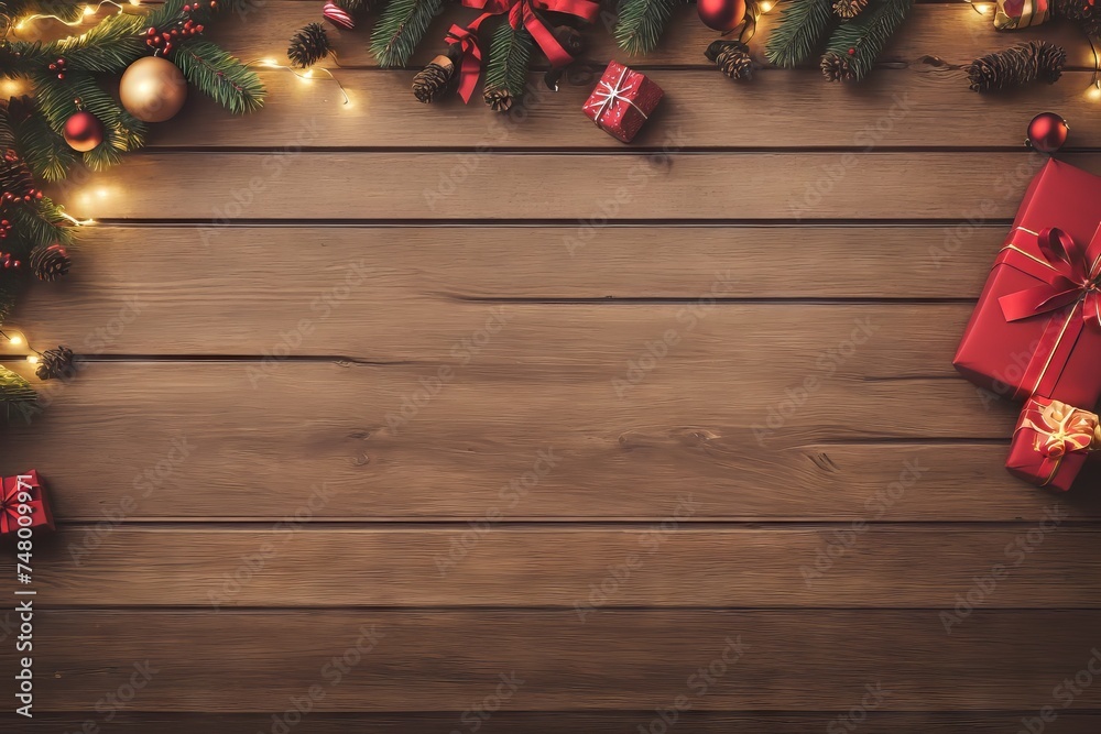Wooden table decorated for Christmas | Backdrop or Greeting Card | Seasonable Wooden table decorated for Christmas | Backdrop or Greeting Card | Seasonable