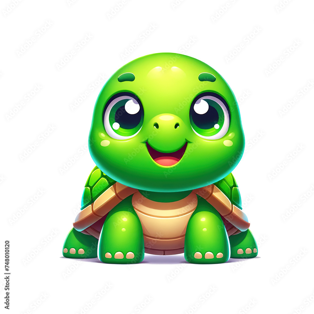 Fototapeta premium Adorable Green Cartoon Turtle with Sparkling Eyes