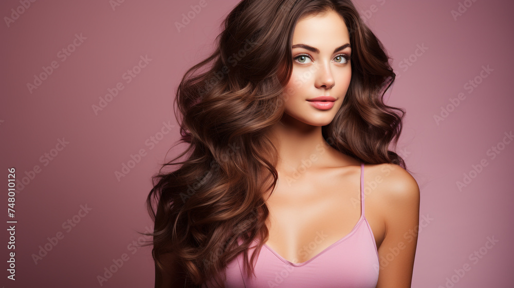 Beautiful girl with long and shiny wavy hair 