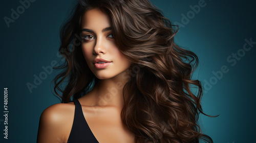 girl with long and shiny wavy hair beautiful look