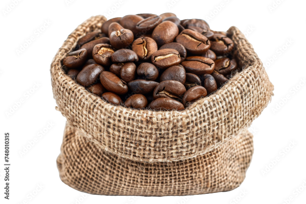 Coffee beans harvest in jute sack back isolated on background, farm product for cultivation. Coffee beans harvest in jute sack back isolated on background, farm product for cultivation.