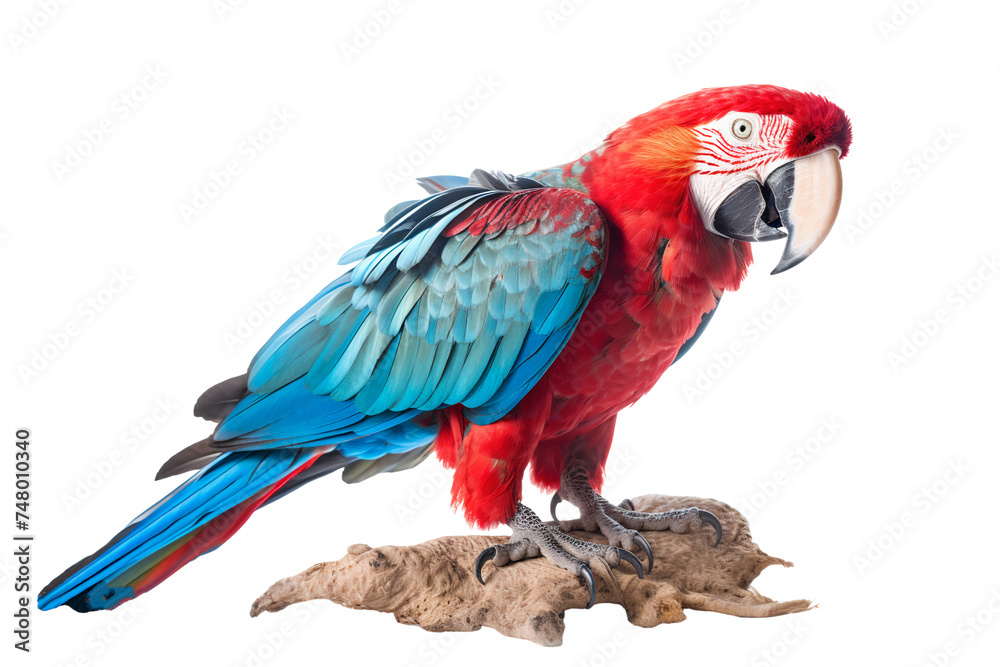 Red winged parrot on branch, isolated on transparent background