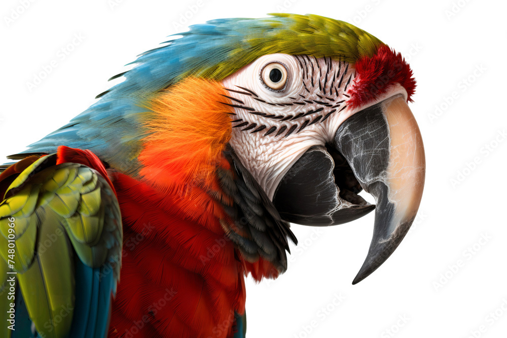 Obraz premium Parrot head close-up, transparent, isolated on white background
