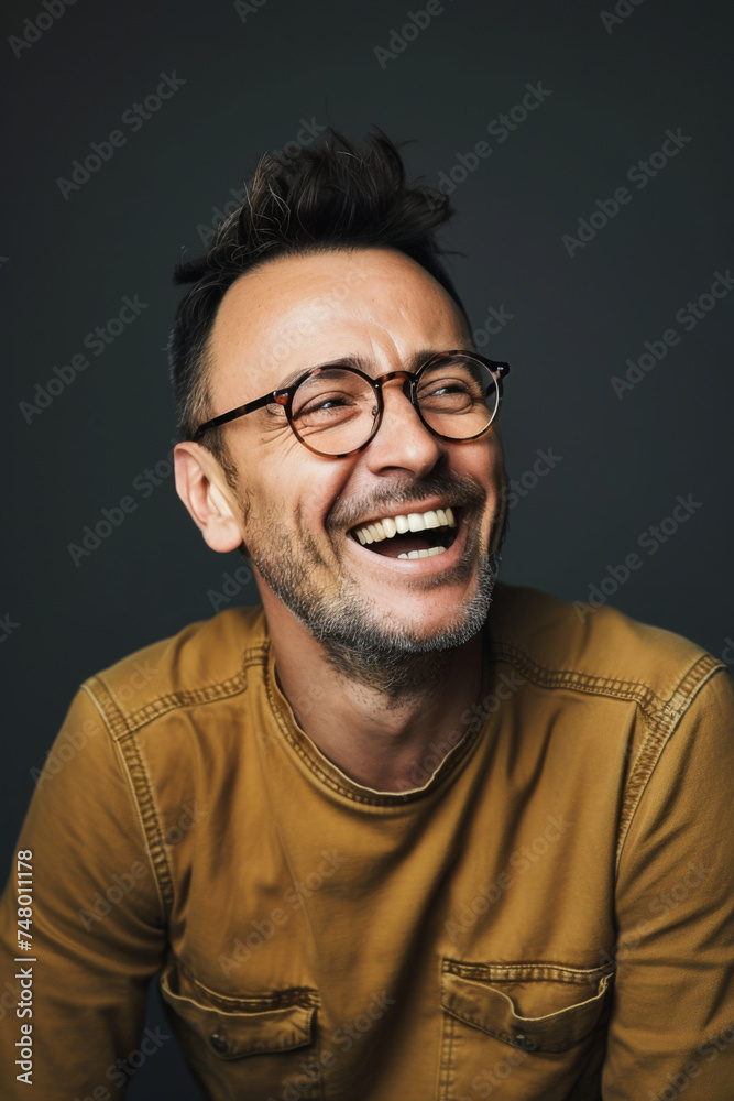 Happy middle-aged man in glasses enjoying a good laugh Happy middle-aged man in glasses enjoying a good laugh